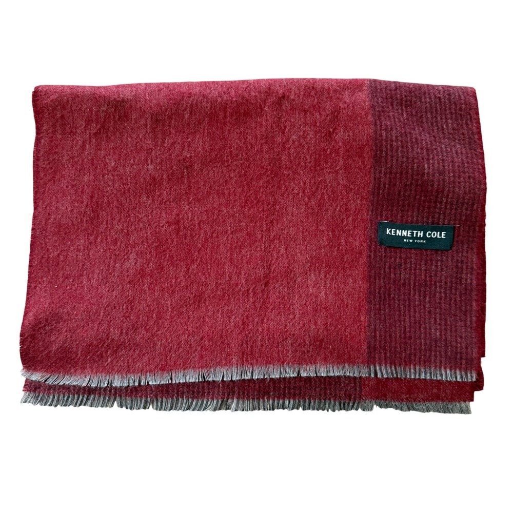 Kenneth Cole New York Scarf Burgundy Red Color Block Fringe Winter Wrap